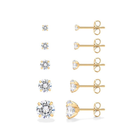 PAVOI 14K Gold Plated Five Pairs Stainless Steel Stud Earrings Set for Women | Hypoallergenic 5 Earrings Pack | Premium Cubic Zirconia Studs