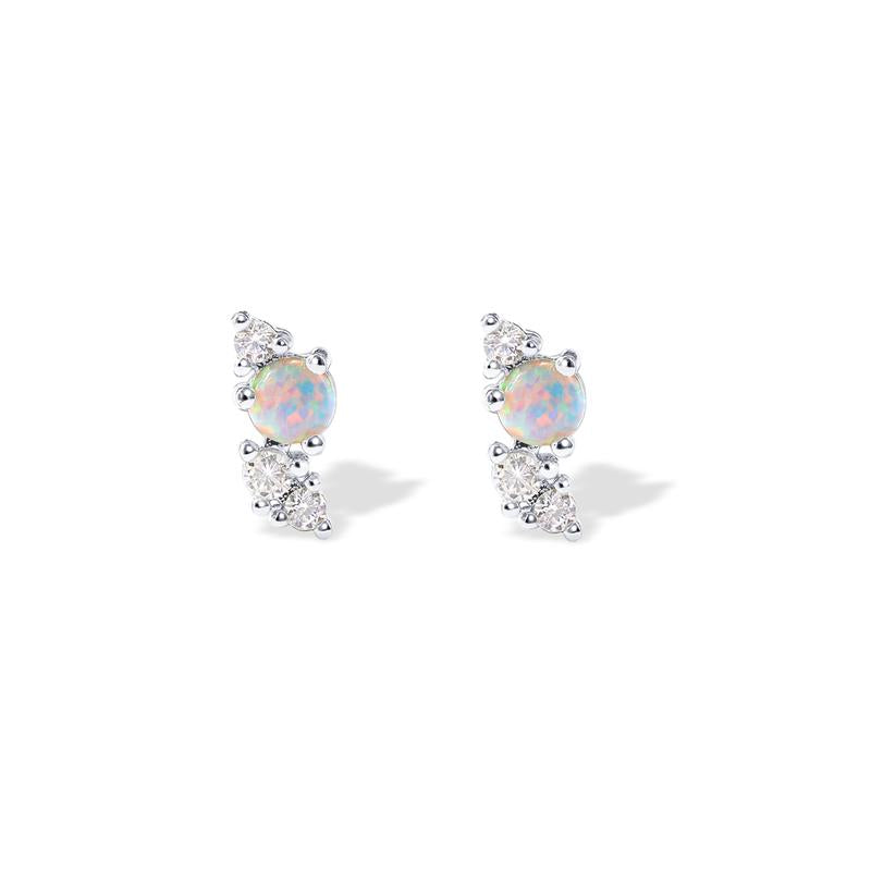 PAVOI 14K Gold Plated 925 Sterling Silver Opal Cubic Zirconia Flat Back Earrings for Women | Cartilage Studs | Helix Piercing Jewelry