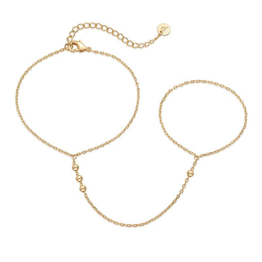 PAVOI 14K Gold Plated Hand Chains Bracelet for Women | Dainty Cubic Zirconia Bracelet and Ring Chain Body Jewelry