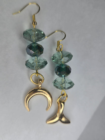 Handmade Ocean golden charm glass bead dangle earring