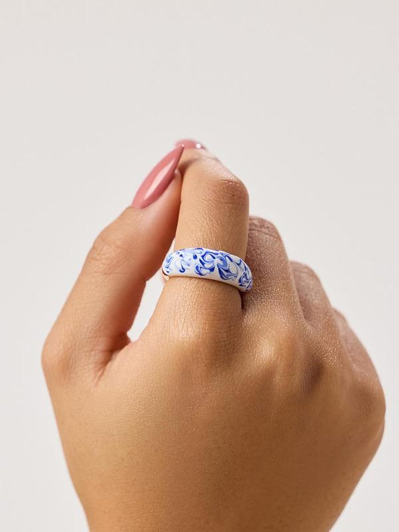 Enamel Ring - Wrenley Marble Blue