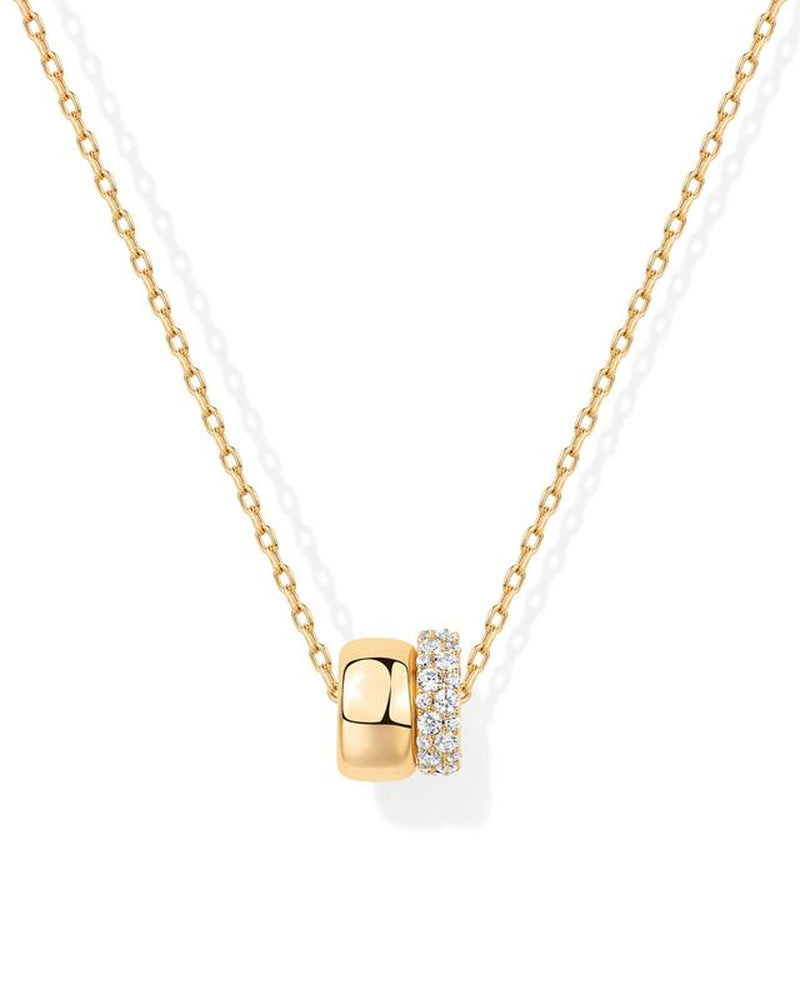 PAVOI 14K Gold Plated Necklace with Plain and Cubic Zirconia Rondelle Pendants on 19" Sliding Chain