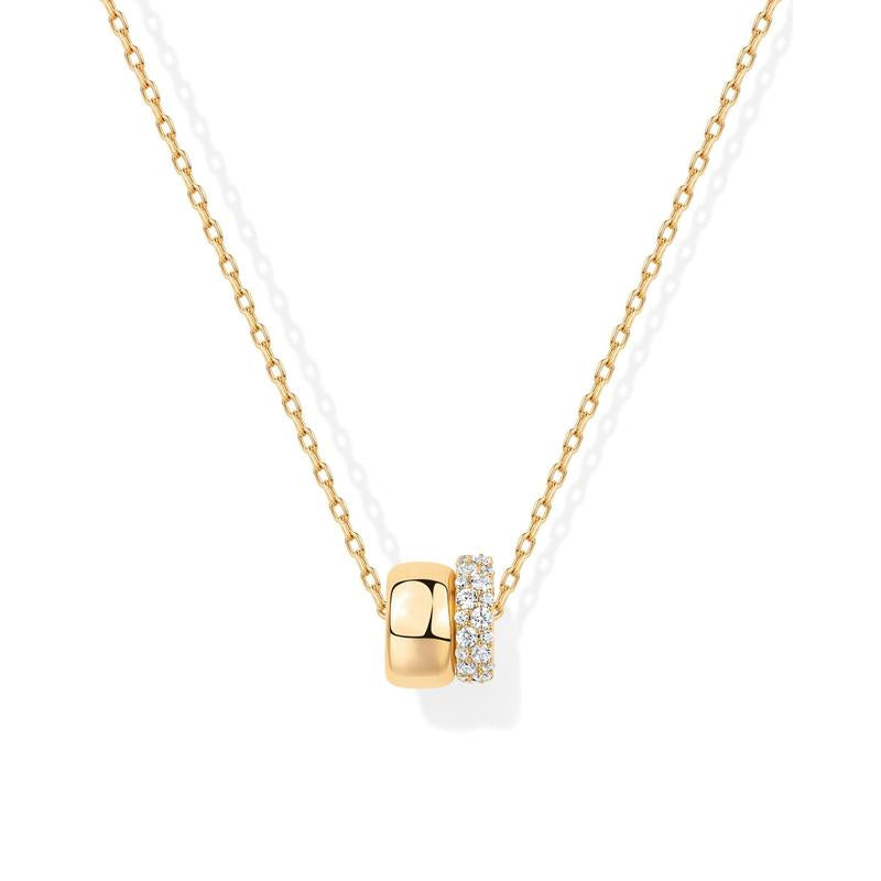 PAVOI 14K Gold Plated Necklace with Plain and Cubic Zirconia Rondelle Pendants on 19" Sliding Chain