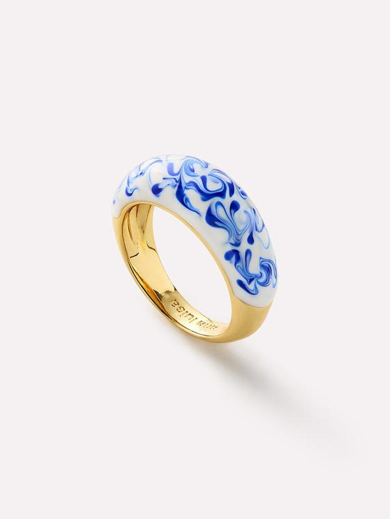 Enamel Ring - Wrenley Marble Blue