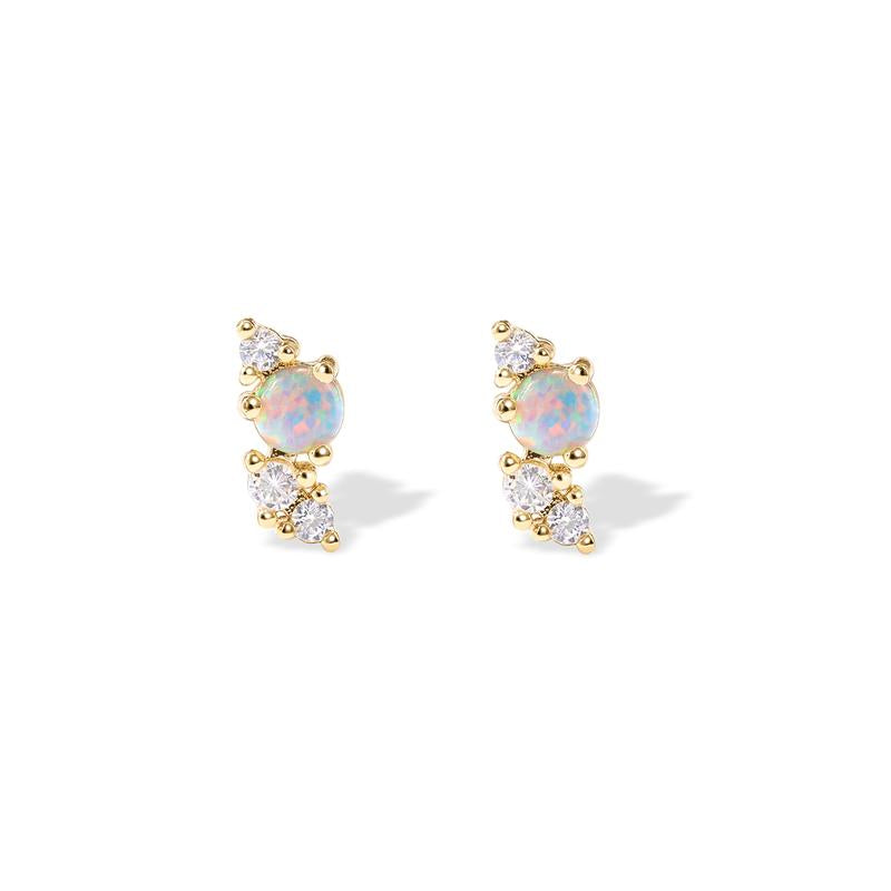 PAVOI 14K Gold Plated 925 Sterling Silver Opal Cubic Zirconia Flat Back Earrings for Women | Cartilage Studs | Helix Piercing Jewelry