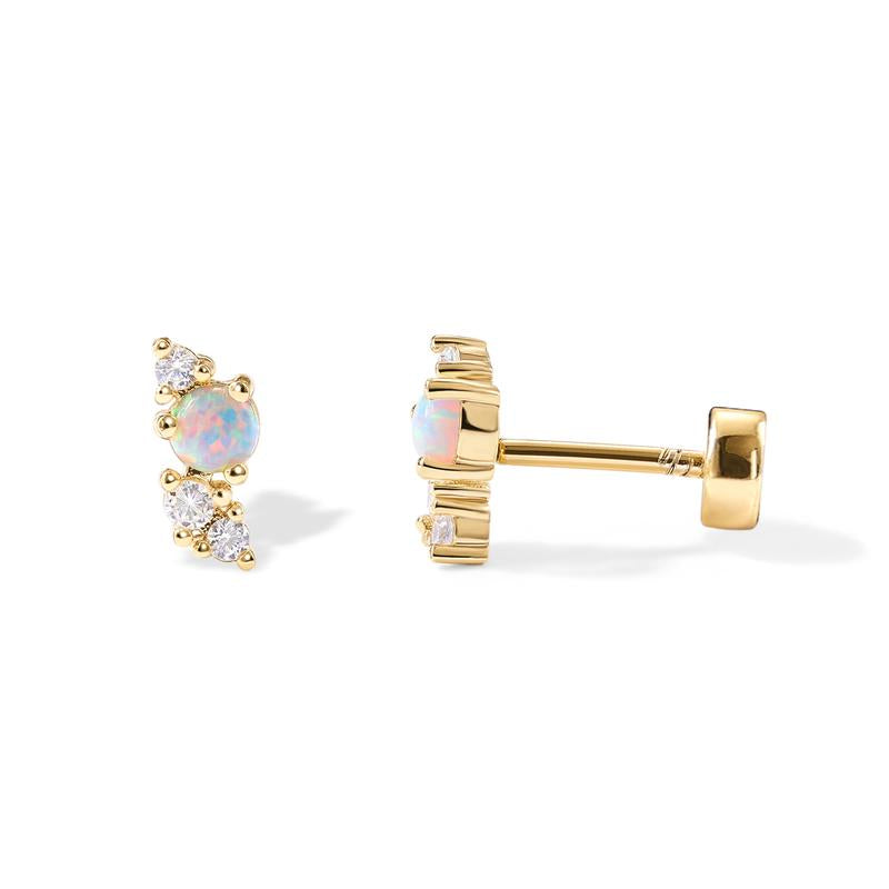 PAVOI 14K Gold Plated 925 Sterling Silver Opal Cubic Zirconia Flat Back Earrings for Women | Cartilage Studs | Helix Piercing Jewelry