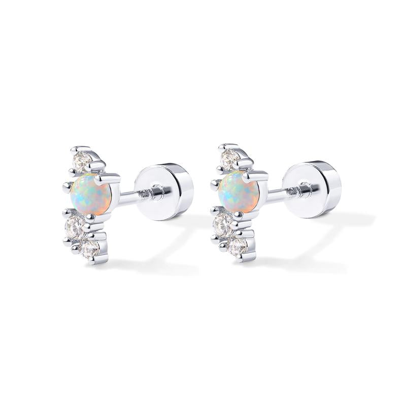 PAVOI 14K Gold Plated 925 Sterling Silver Opal Cubic Zirconia Flat Back Earrings for Women | Cartilage Studs | Helix Piercing Jewelry