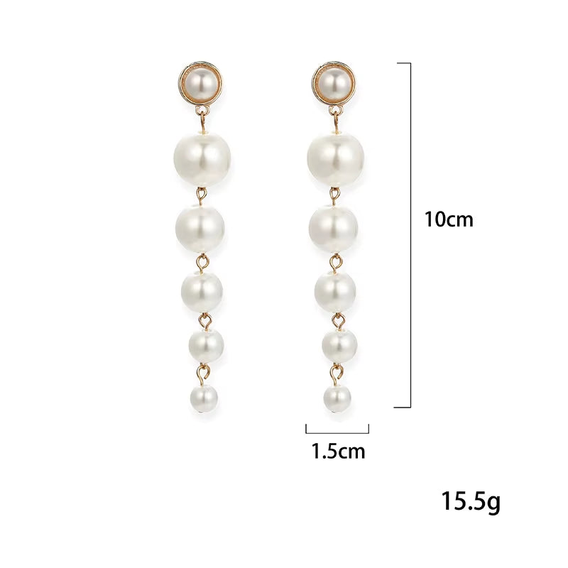 Exquisite Simulated Pearl Stud Earrings Fashion Long Statement Earrings for Womenn Party Wedding Female Jewelry Gift