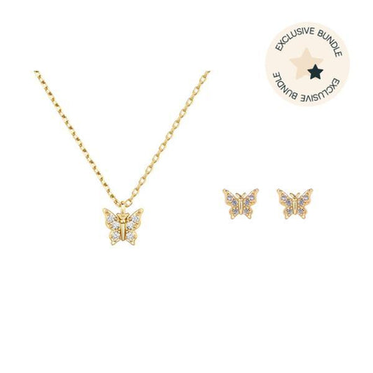 PAVOI 14K Yellow Gold Plated Butterfly Necklace & Stud Earrings - Tiktok Exclusive Set