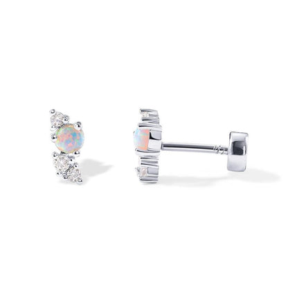 PAVOI 14K Gold Plated 925 Sterling Silver Opal Cubic Zirconia Flat Back Earrings for Women | Cartilage Studs | Helix Piercing Jewelry