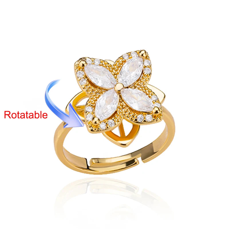 Four Clover Rotating Anxiety Rings for Women Gold Color Adjustable Stainless Steel Wedding Ring Aesthetic Jewelry Gift Anillos