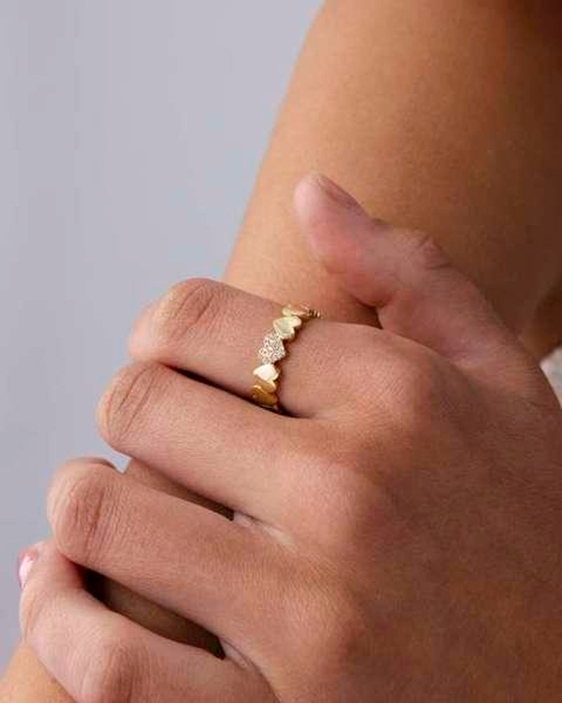 PAVOI 14K Gold Plated Heart Stackable Rings for Women - Love Valentines Statement Chunky Signet Ring Band - Friendship Rings