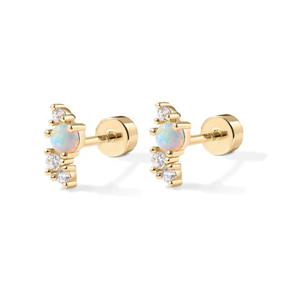 PAVOI 14K Gold Plated 925 Sterling Silver Opal Cubic Zirconia Flat Back Earrings for Women | Cartilage Studs | Helix Piercing Jewelry