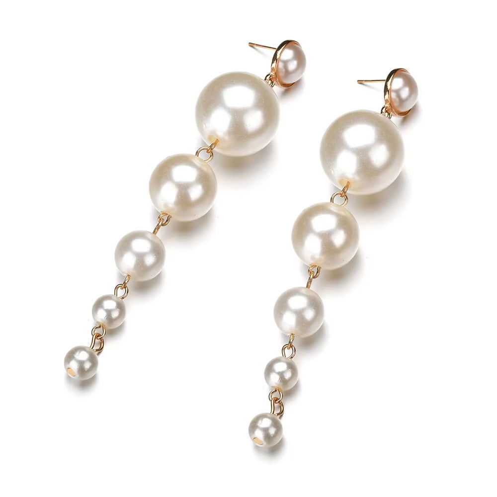 Exquisite Simulated Pearl Stud Earrings Fashion Long Statement Earrings for Womenn Party Wedding Female Jewelry Gift