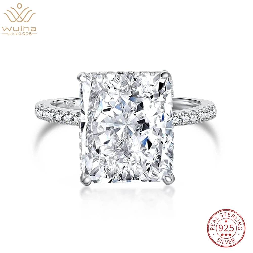 Real 925 Sterling Silver Crushed Ice Radiant Cut 8CT White Sapphire Synthetic Moissanite Ring for Women Gift Drop Shipping