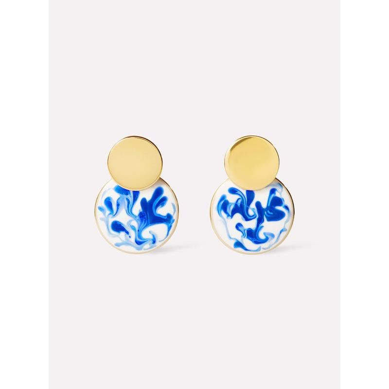 Enamel Earrings - Mini Kinoko Marble Blue