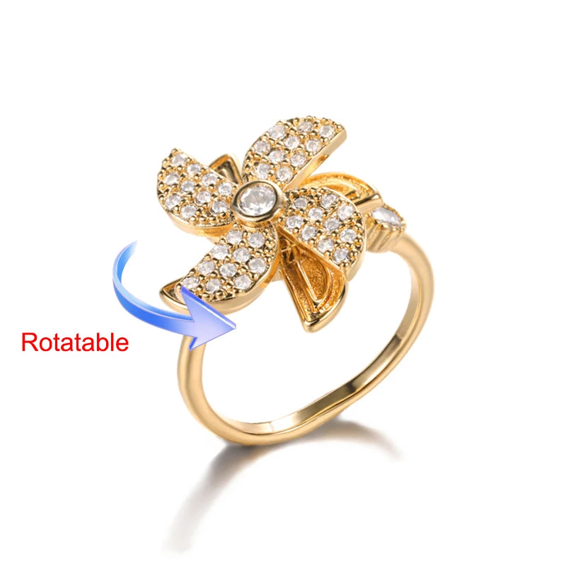 Four Clover Rotating Anxiety Rings for Women Gold Color Adjustable Stainless Steel Wedding Ring Aesthetic Jewelry Gift Anillos